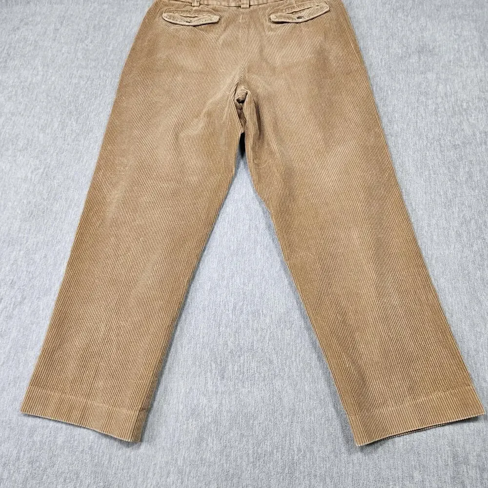 LL Bean Corduroy Pants Mens 35 (35x30) Tan Classic Fit Pleated Front Wide Wale